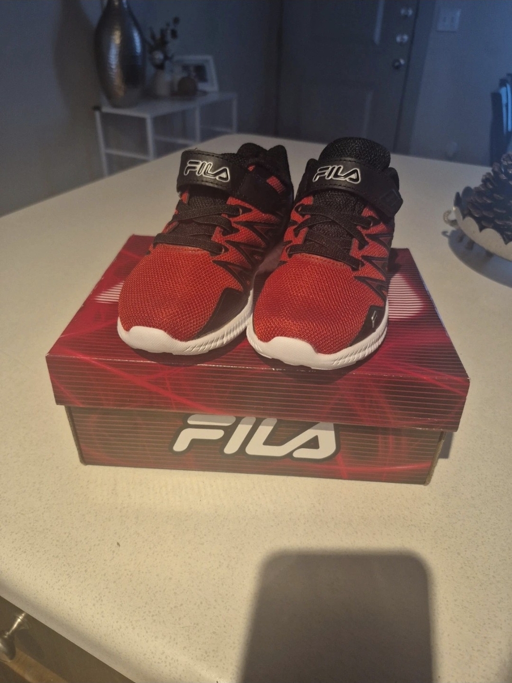 Fila Kids Red and Black Athletic Hook-and-Loop Sneakers